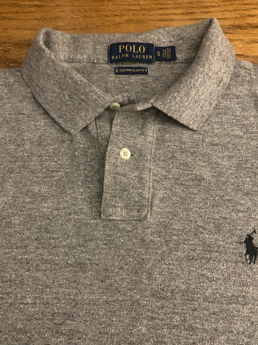 Rl Polo Ss Grey Custom Slim Fit All Cotton Polo
